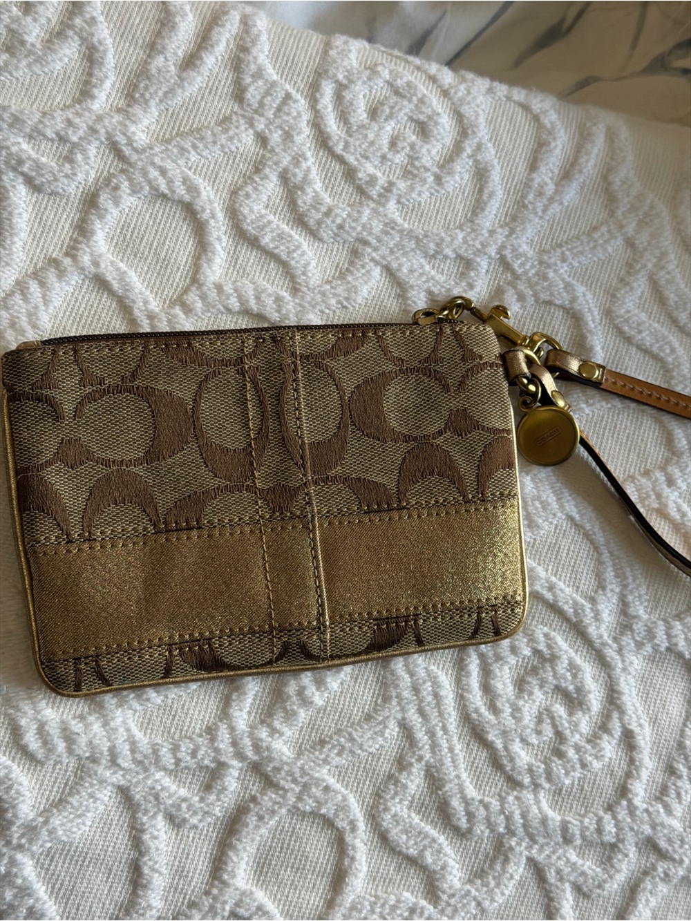 Coach Metallic Gold Signature Wristlet Card Holder